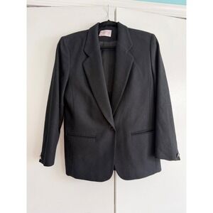 Pendleton Petite 100% Wool Blazer Black Single Button‎ Lapel Collar Women Size 8